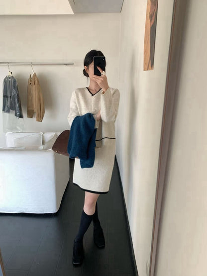 // 10%綿羊毛極簡撞色線條包邊密針織CD