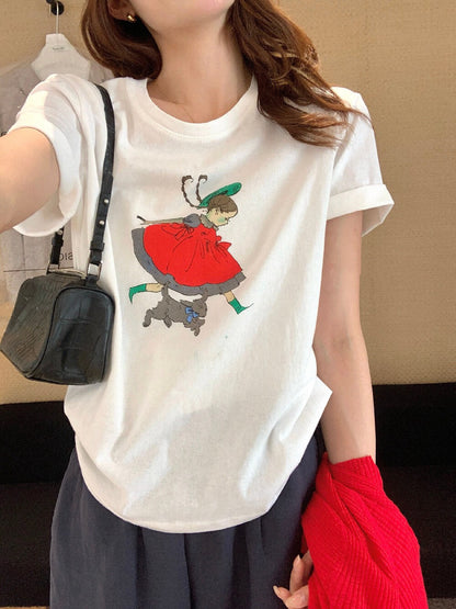// 少女圖案棉質短袖TEE