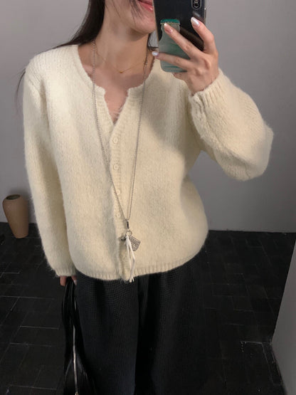 // 簡約小v領毛絨感CD