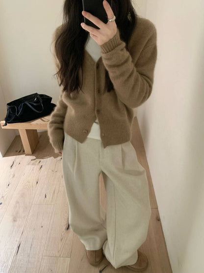 // 50%wool高級感直腳全長毛呢褲