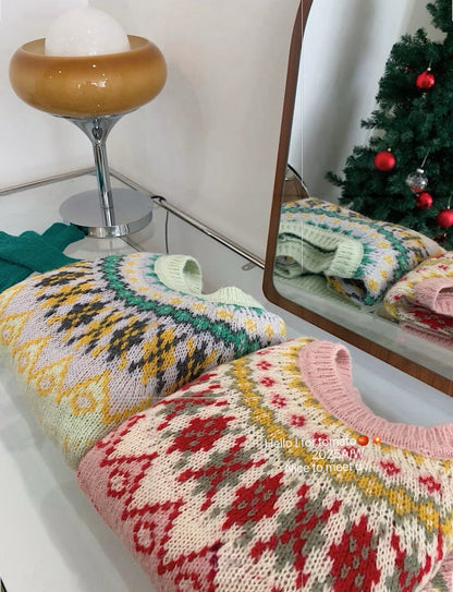 // 30%綿羊毛復古提花毛衣