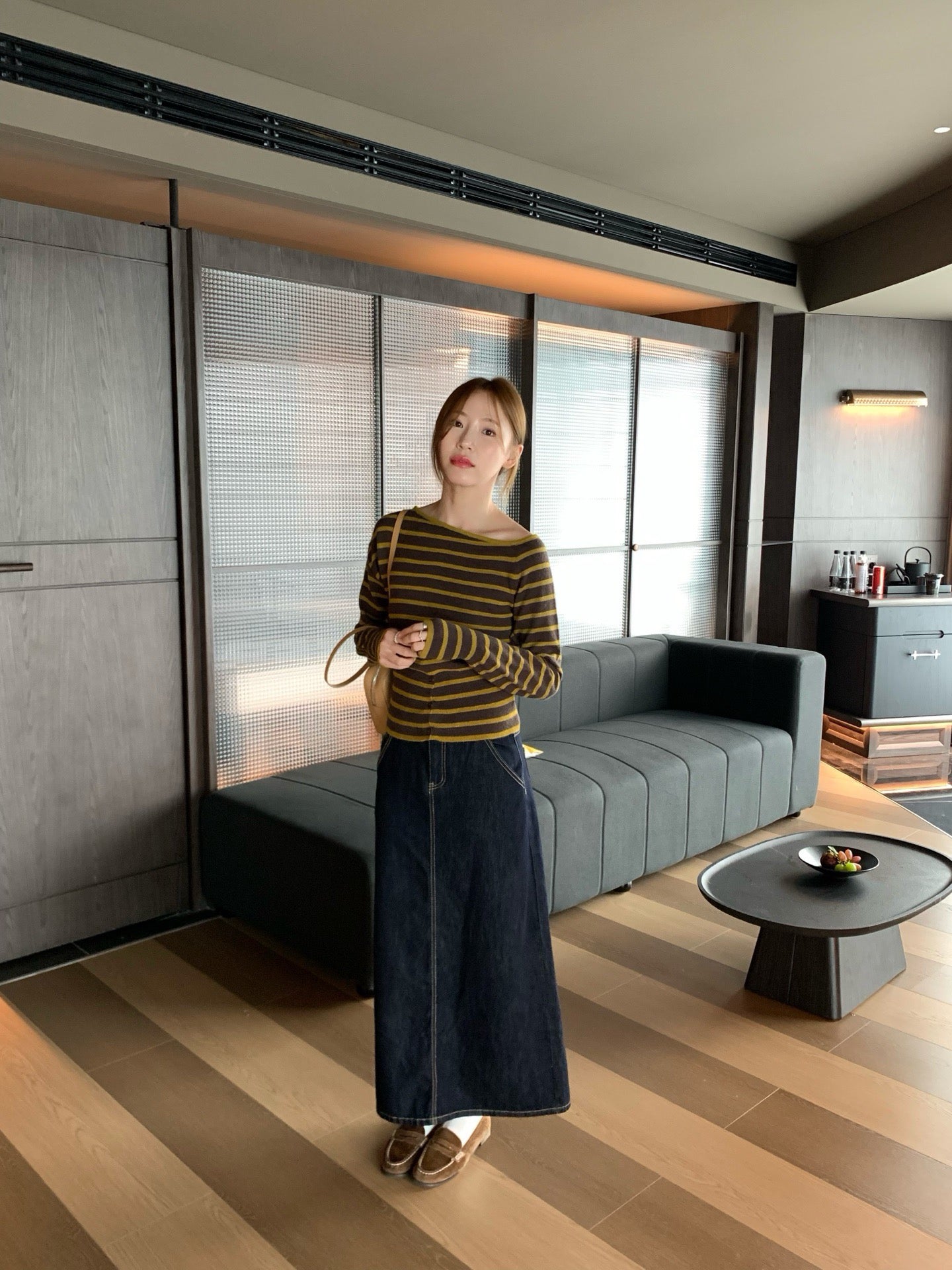 // 後開叉小復古微A字牛仔SK