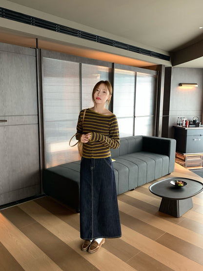 // 後開叉小復古微A字牛仔SK