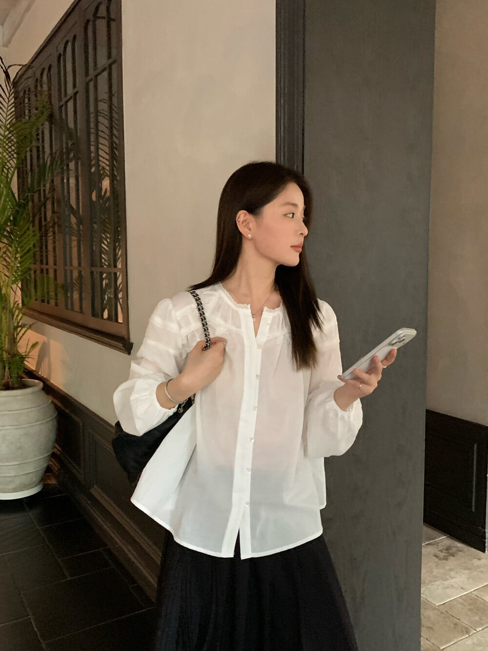 // 復古lace邊壓褶設計BL