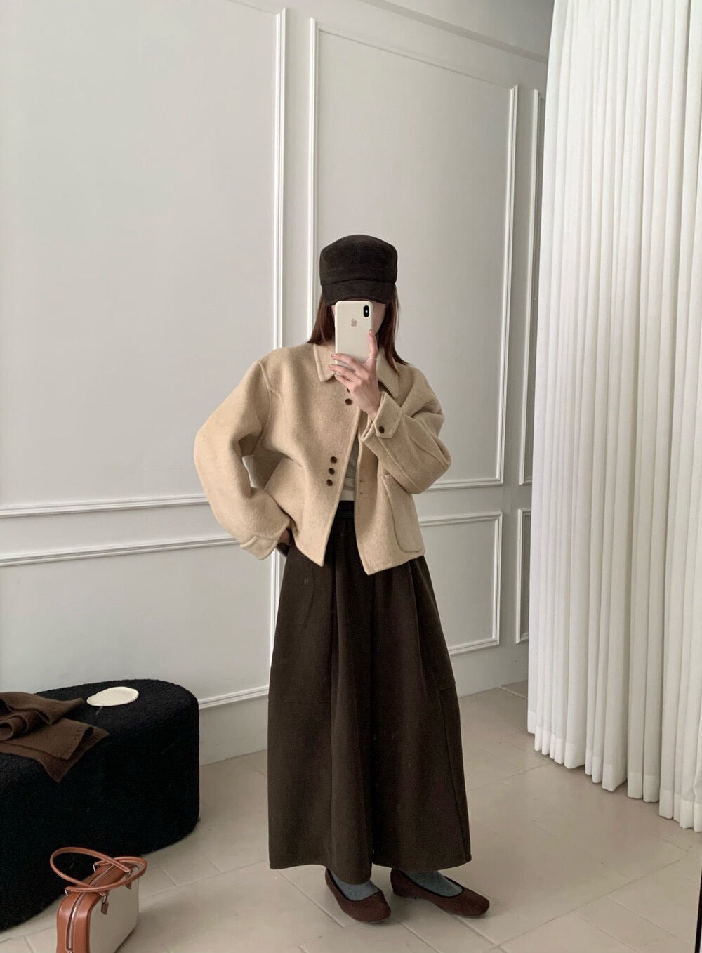 // 70%wool設計感鈕扣雙面手工外套