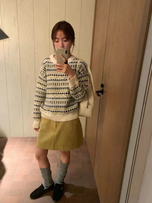 // 超韓民族patterns圓領毛衣