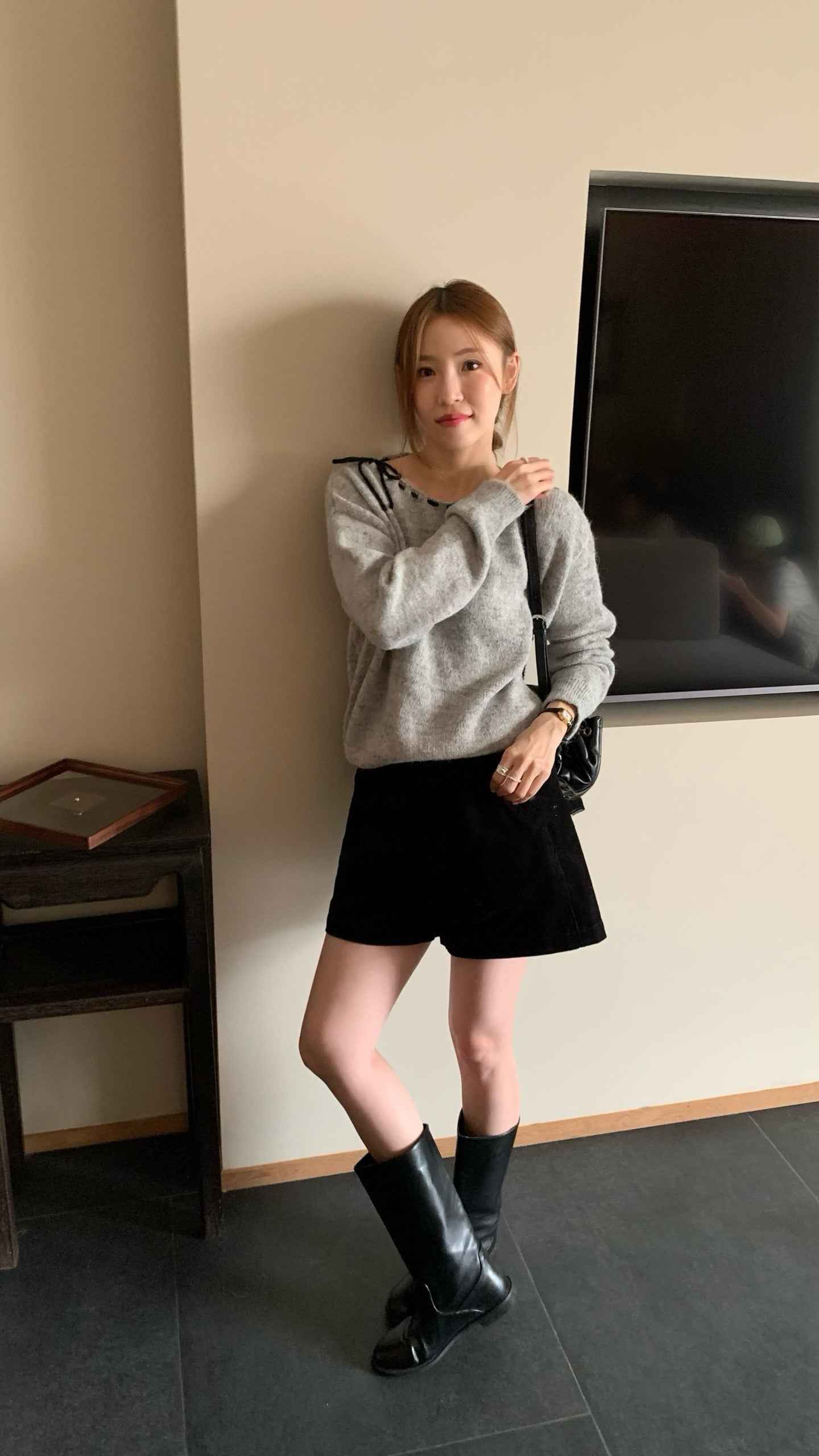 // 精緻撞色穿繩蝴蝶結毛絨感NT