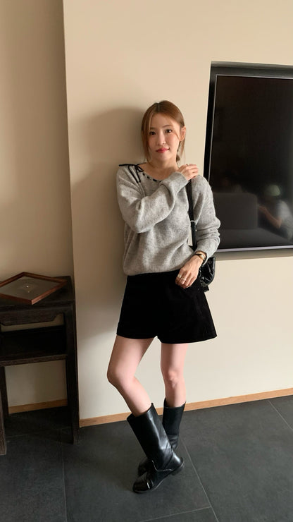 // 精緻撞色穿繩蝴蝶結毛絨感NT