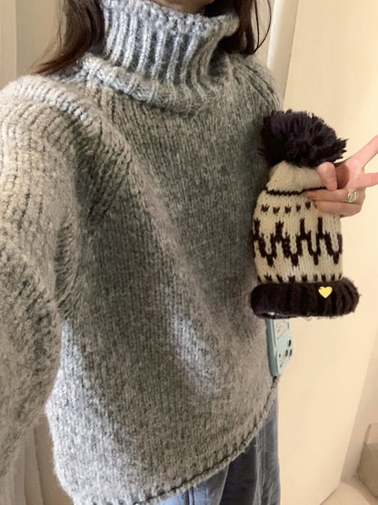 // 12%alpaca顏色超美的軟糯粗棒針卷邊高領毛衣