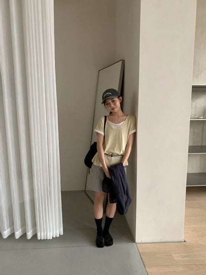 // 天絲麻假兩件親膚TEE