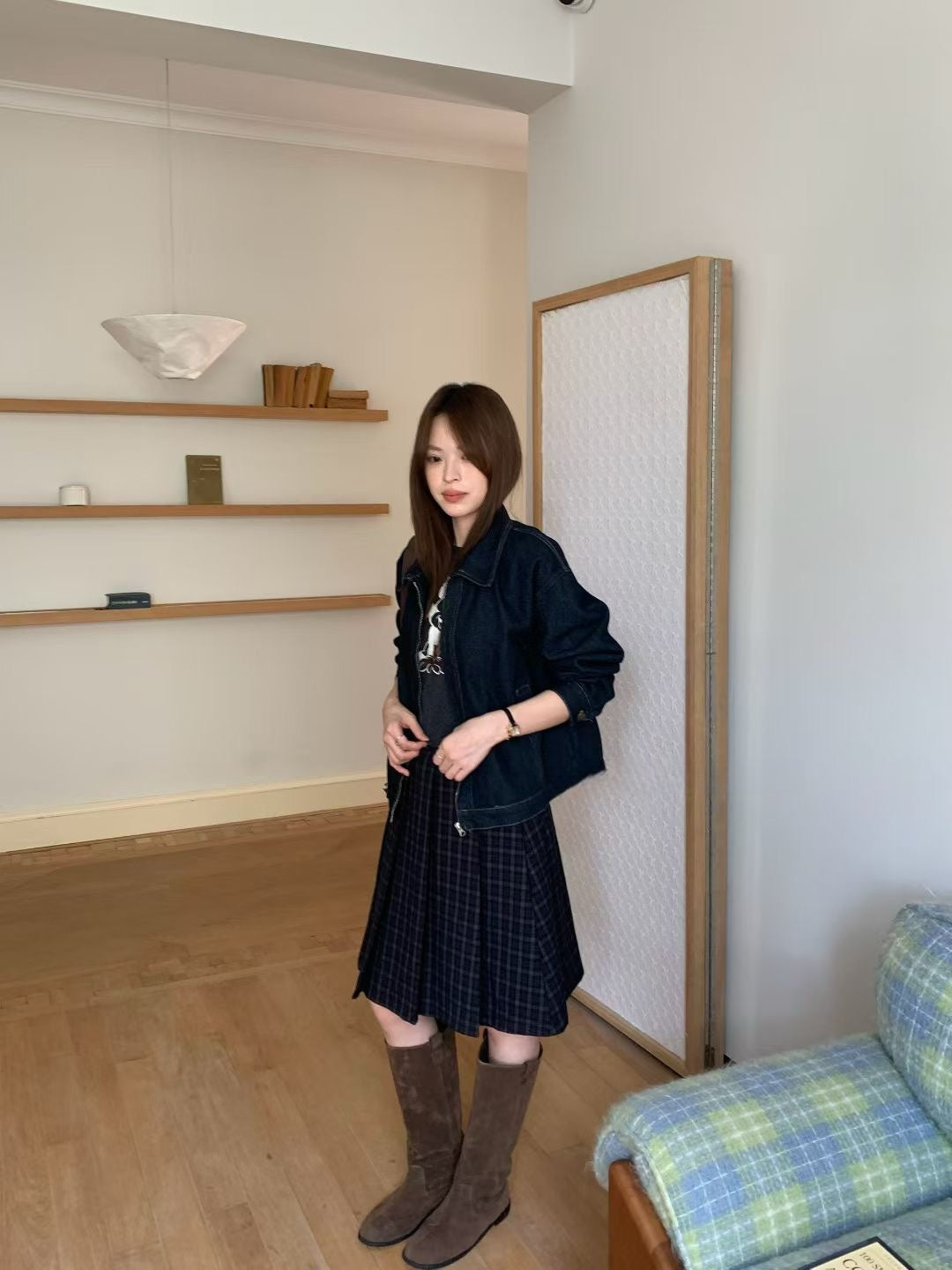 (現貨) // 簡約cutting翻領拉鍊牛仔外套