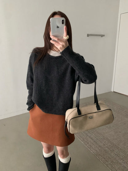 // 100%羊毛撞色假兩件毛衣