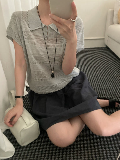 K19 / 精緻鏤空花邊翻領lyocell polo NT