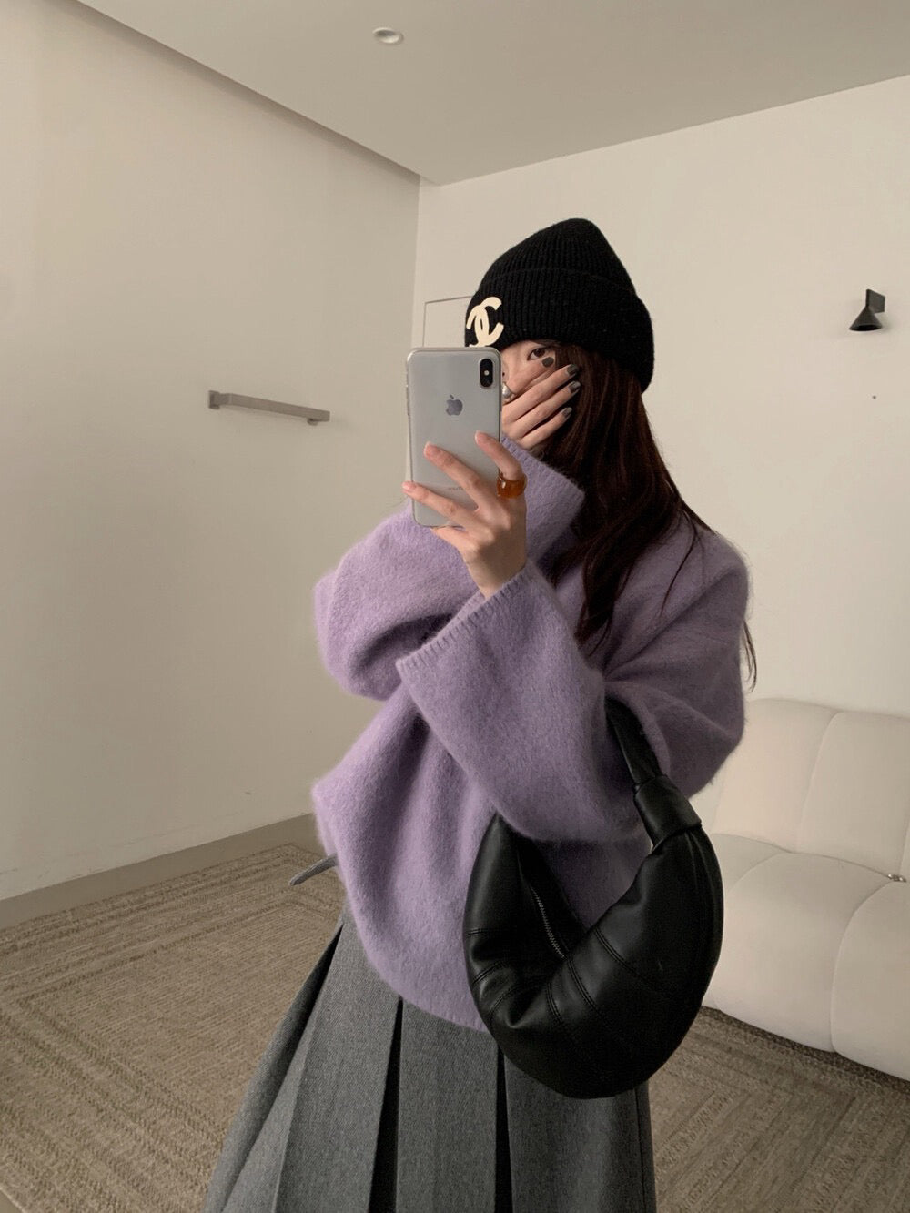 // 色系超美30%兔毛毛茸感軟糯親膚圓領毛衣