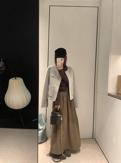 回饋價！// 質感金鈕扣氣質口袋100%手工雙面羊毛外套