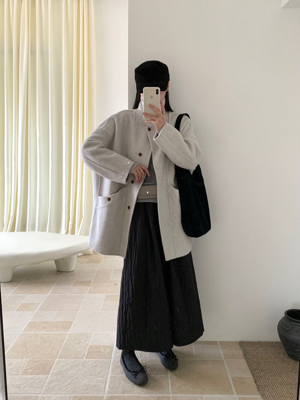 // 立領簡約風100%羊毛手工雙面中長外套