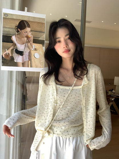 // 竹節麻小碎花吊帶+小外套套裝