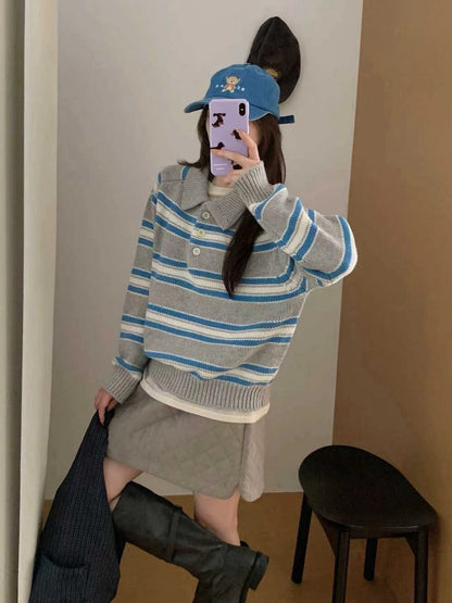 // 超美撞色鈕扣polo毛衣