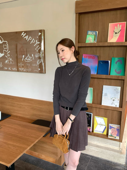 // 連腰帶毛呢料百褶短裙