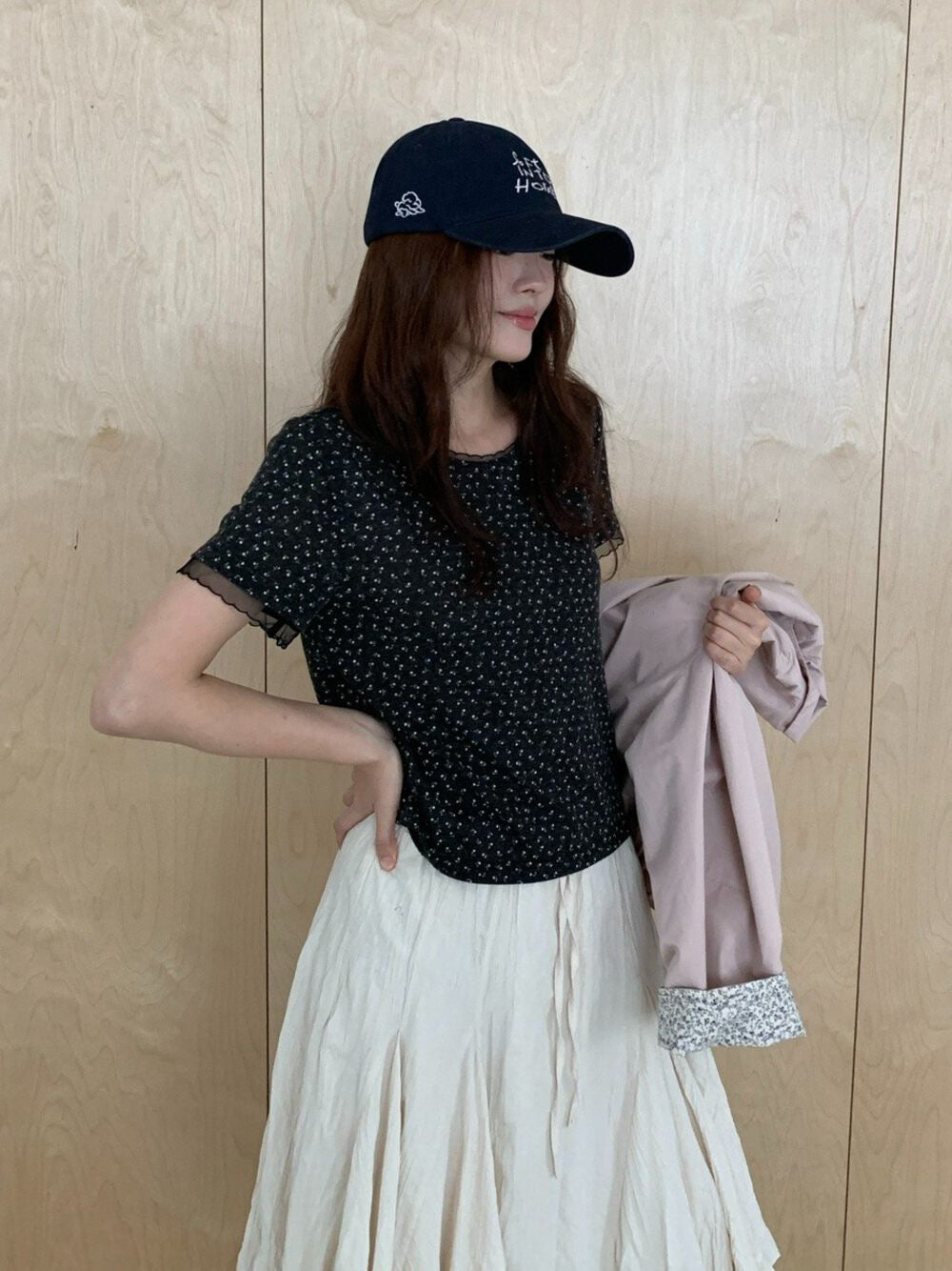 B10 / 拼接lace邊袖小碎花TEE
