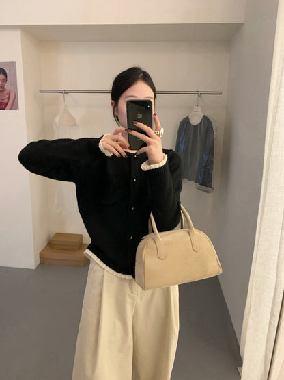 // 精緻鈕扣拼接百褶邊口袋軟糯CD