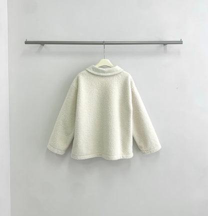 // 拼接材質羊羔毛翻領中長外套