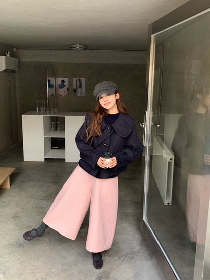 // 100%wool超韓大娃娃領手工外套(連袋仔)