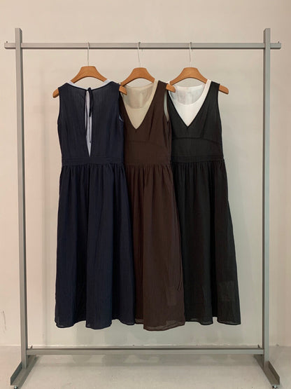 D22 / 自帶皺感免燙假兩件後綁帶OPS