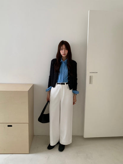 // 褲型超好簡約花邊直腳九分褲