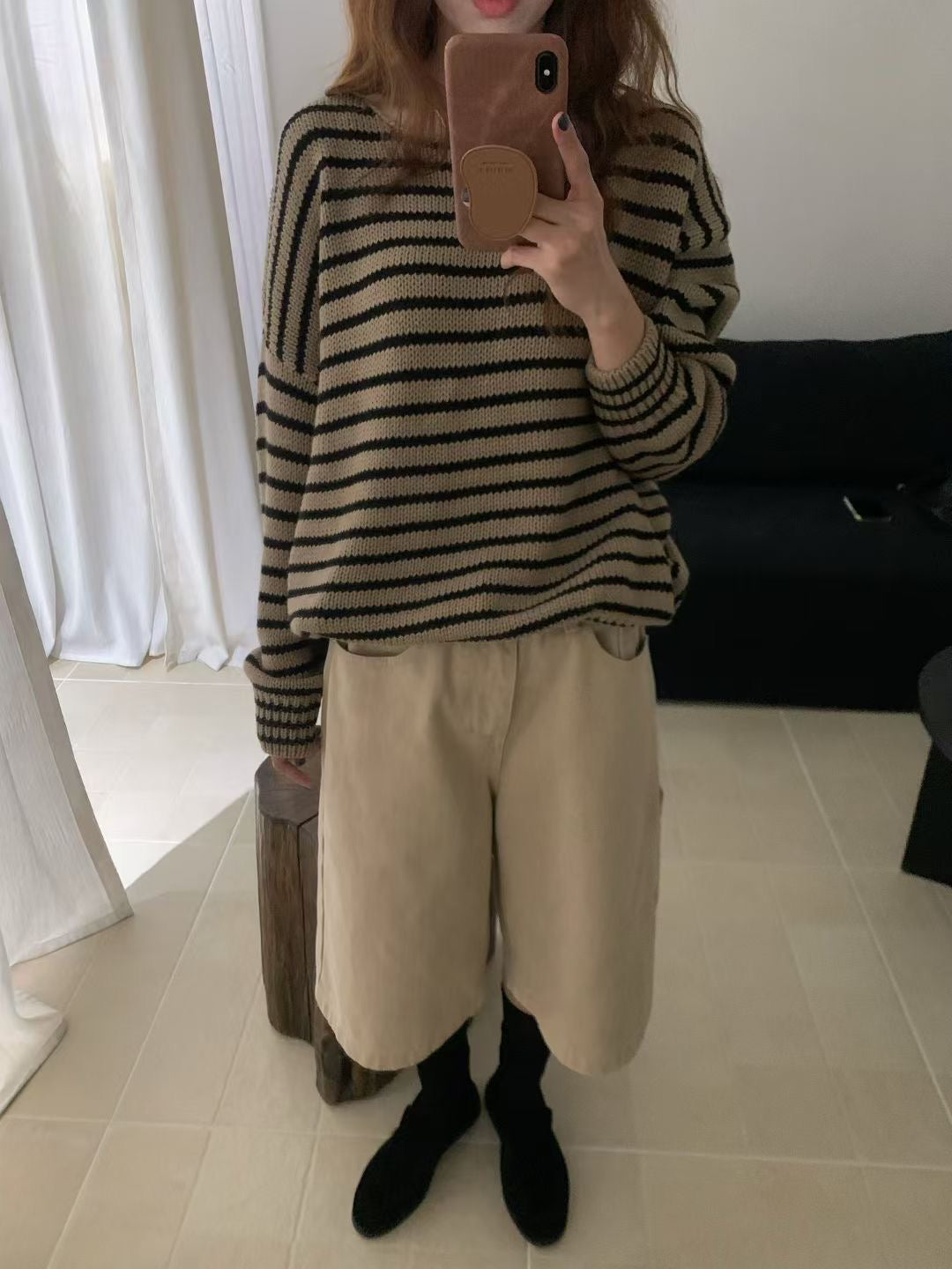 // 慵懶間條粗針毛衣