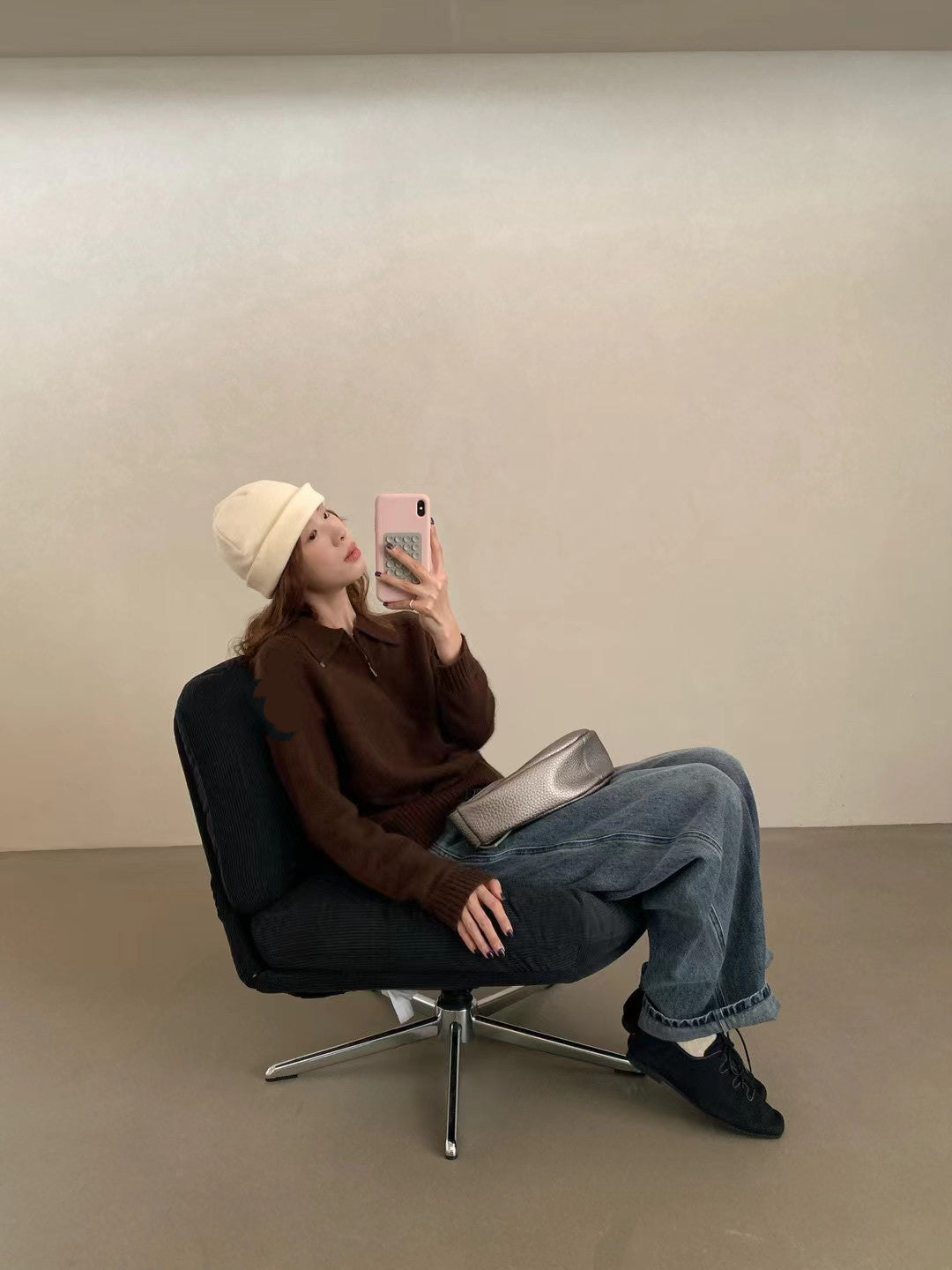 // raccoon+wool半拉鍊翻領高級感毛衣