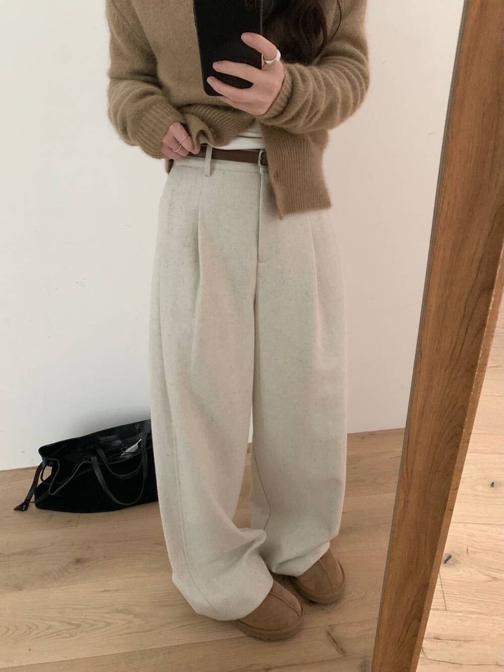 // 50%wool高級感直腳全長毛呢褲