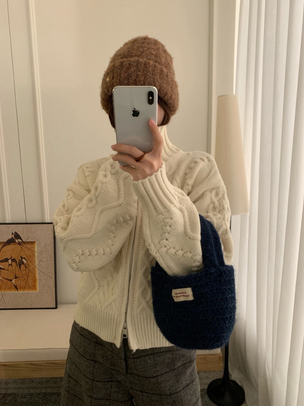 // 30%羊毛粗針麻花高領拉鍊CD