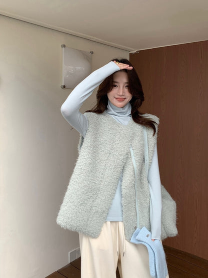 // 性價比極高皮毛一體毛茸馬甲外套(連斜肩袋)