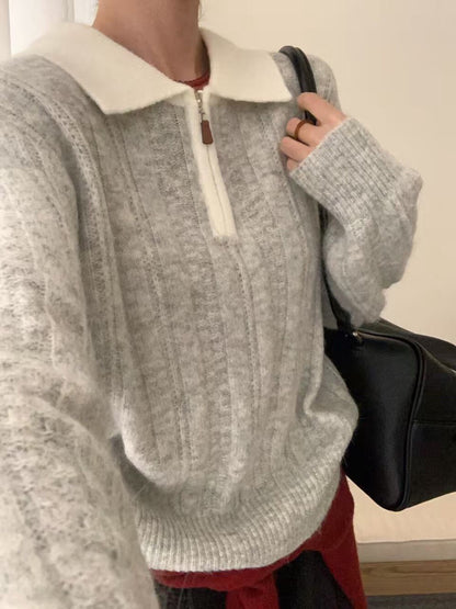 // 50%羊毛+10%兔絨軟糯撞色拉鍊polo NT