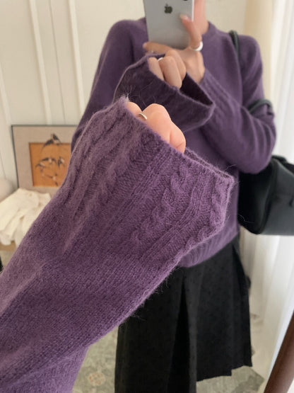 // 10%兔絨麻花衣擺+袖口套頭毛衣