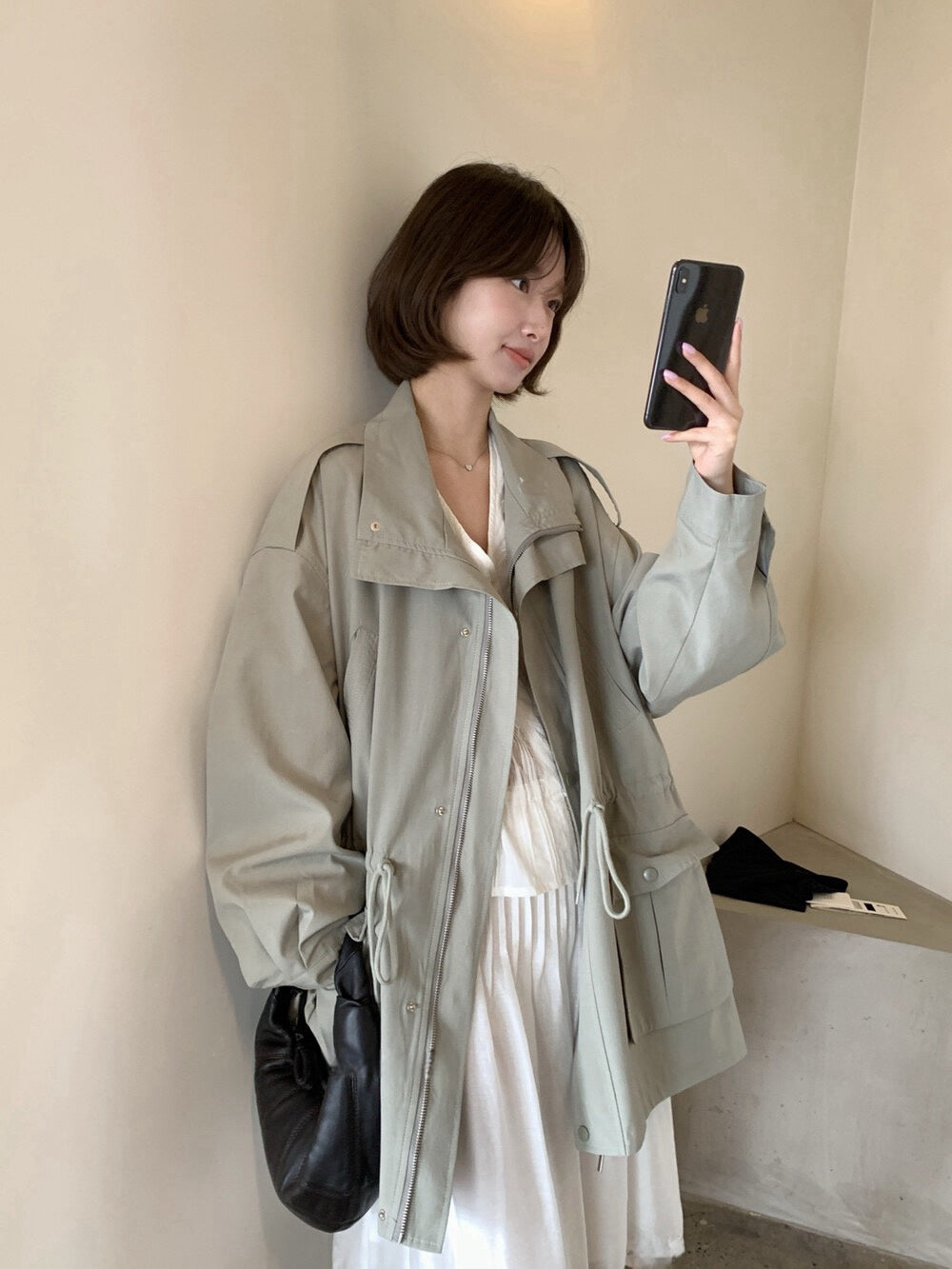 🫒 帥氣可立領束腰口袋工裝外套