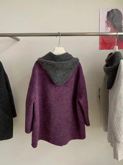 // 10%alpaca+90%wool簡約圓領手工外套(連頸巾)