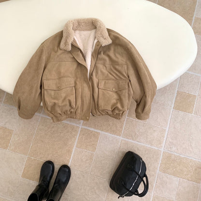 // 帥氣麂皮絨內毛毛口袋外套