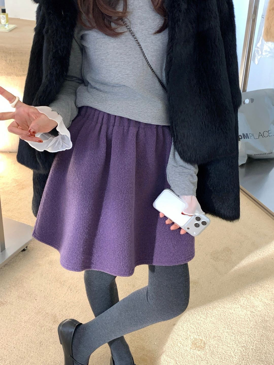 // 超顯瘦遮肉廓型毛呢短裙