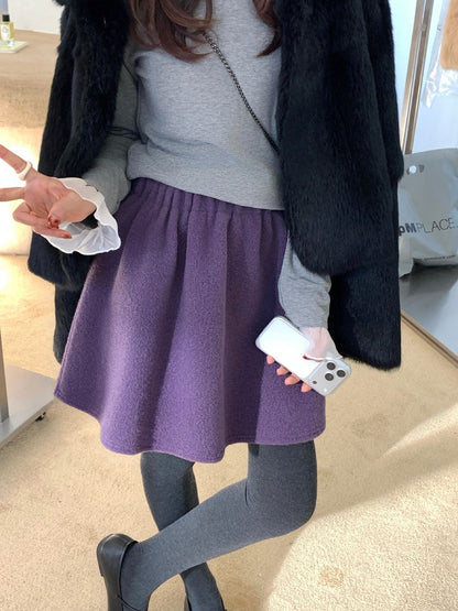 // 超顯瘦遮肉廓型毛呢短裙