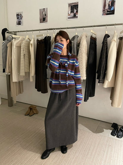 // 連可拆連帽披肩miu系撞色間條NT