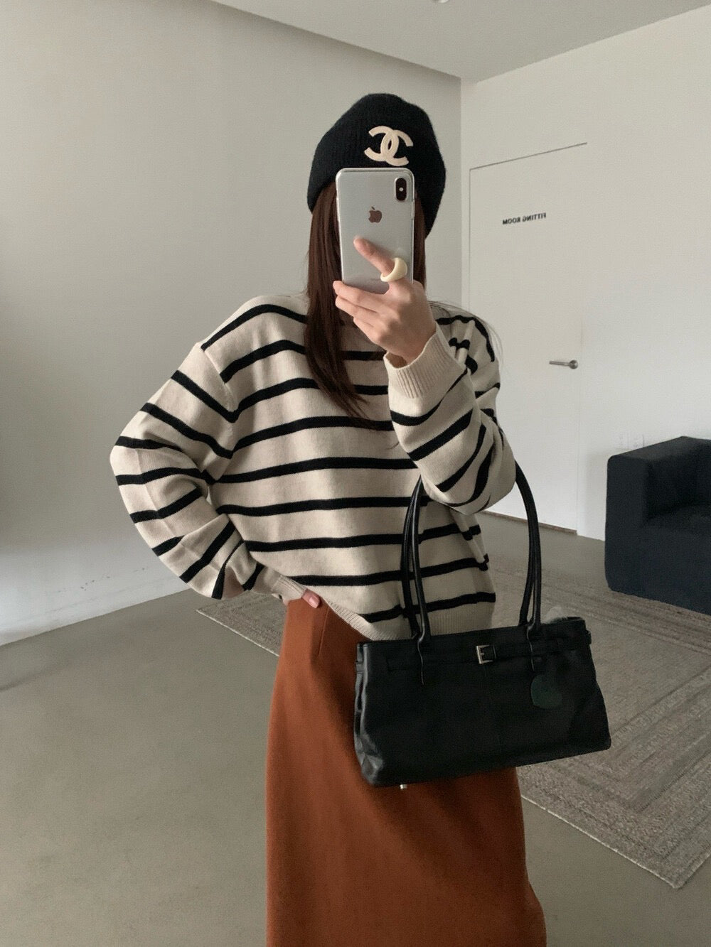 // 35%wool可分拆帽子間條毛衣