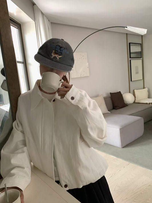 // 斜紋棉小復古翻領拉鍊外套