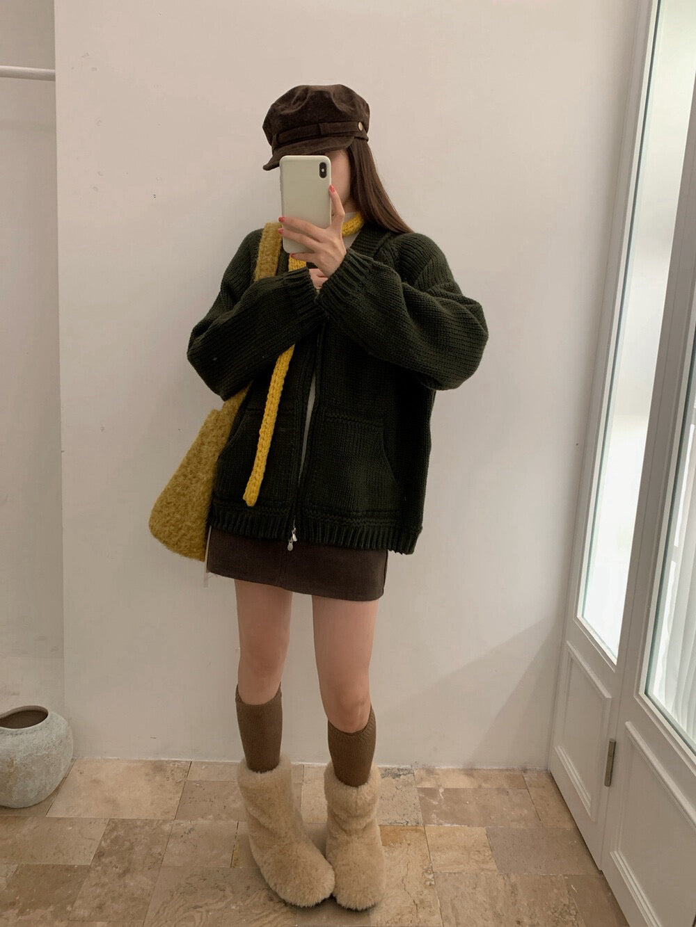 // 大口袋翻領粗棒織拉鍊CD