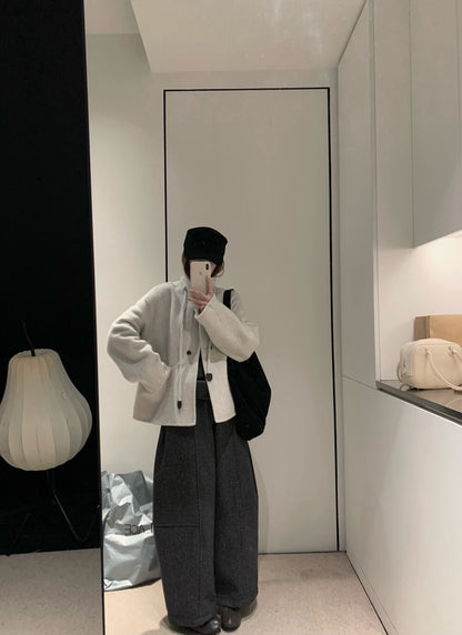 // 100%wool小立領double鈕扣手工外套