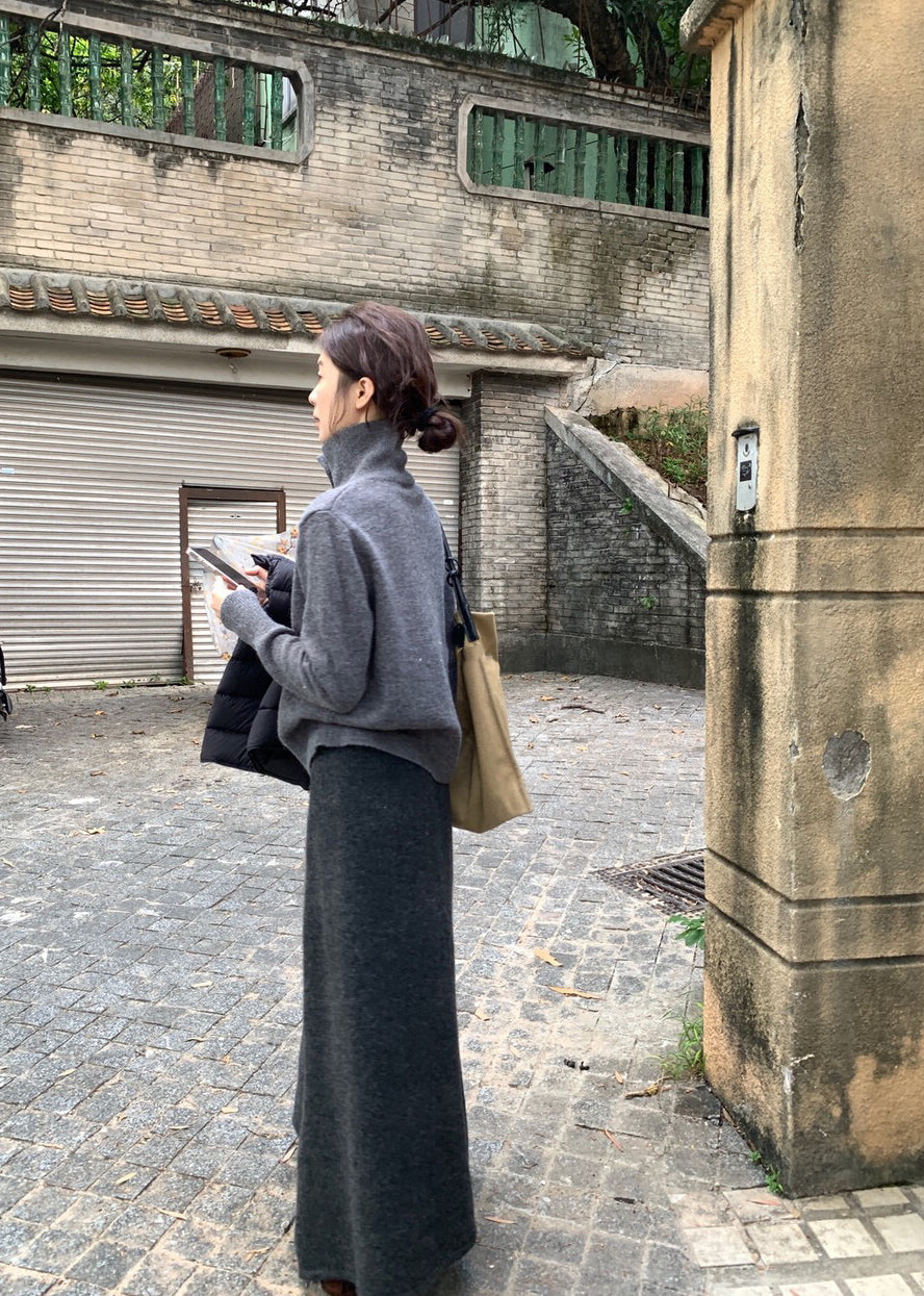 // 超顯瘦高腰針織冷裙