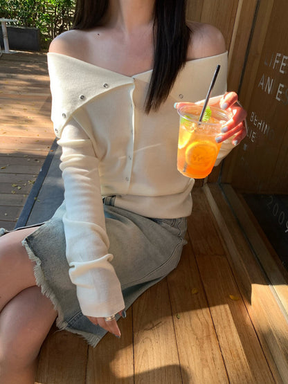 🗝️ 小性感顯瘦排扣大翻領針織上衣