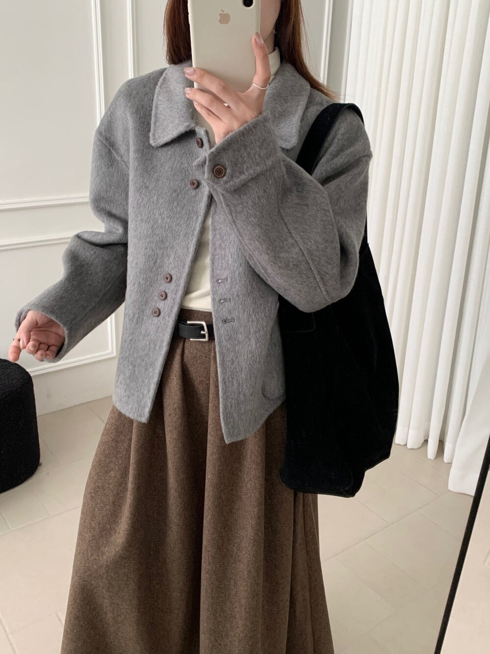 // 70%wool設計感鈕扣雙面手工外套