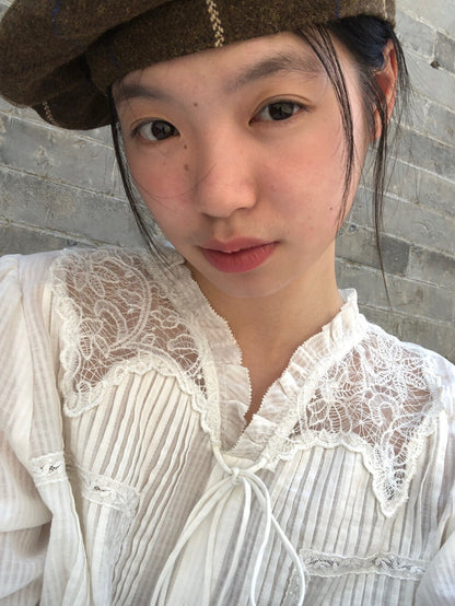 B06 / 復古拼接lace壓褶綁帶BL